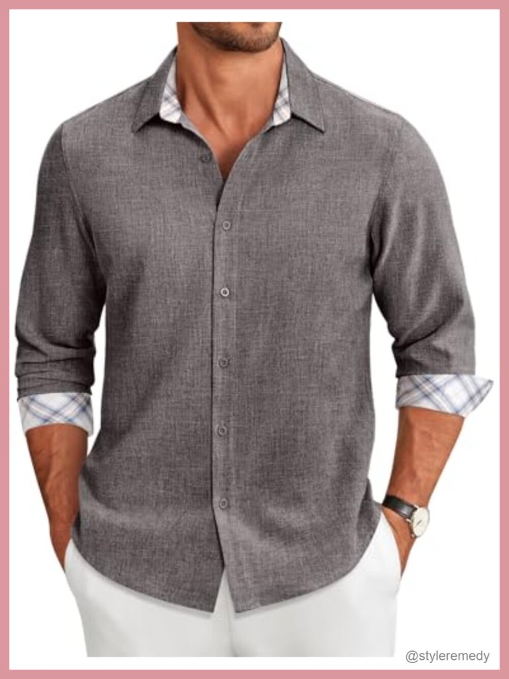 Men's Long Sleeve Button Down Shirt Casual Regular Fit Lightweight Polyester